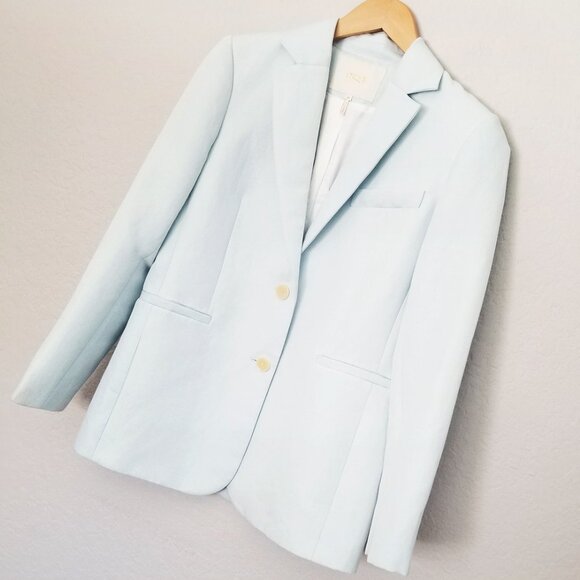 MAJE Paris Vizane Linen Blend Twill Blazer US M 38 Light Sky Blue Designer $385 - Picture 14 of 16